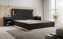 Designer upholstered bed Relina including RGB, USB, and storage