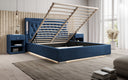 Designer upholstered bed Relina including RGB, USB, and storage