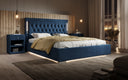 Designer upholstered bed Relina including RGB, USB, and storage