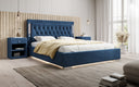 Designer upholstered bed Relina including RGB, USB, and storage