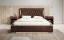 Designer upholstered bed Relina including RGB, USB, and storage