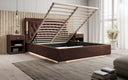 Designer upholstered bed Relina including RGB, USB, and storage