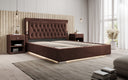 Designer upholstered bed Relina including RGB, USB, and storage