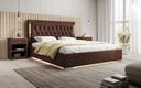 Designer upholstered bed Relina including RGB, USB, and storage