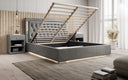 Designer upholstered bed Relina including RGB, USB, and storage