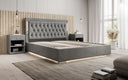 Designer upholstered bed Relina including RGB, USB, and storage
