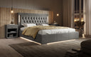 Designer upholstered bed Relina including RGB, USB, and storage