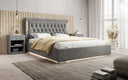 Designer upholstered bed Relina including RGB, USB, and storage