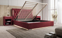 Designer upholstered bed Relina including RGB, USB, and storage