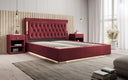 Designer upholstered bed Relina including RGB, USB, and storage