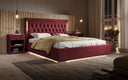Designer upholstered bed Relina including RGB, USB, and storage