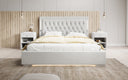 Designer upholstered bed Relina including RGB, USB, and storage