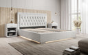 Designer upholstered bed Relina including RGB, USB, and storage