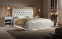 Designer upholstered bed Relina including RGB, USB, and storage