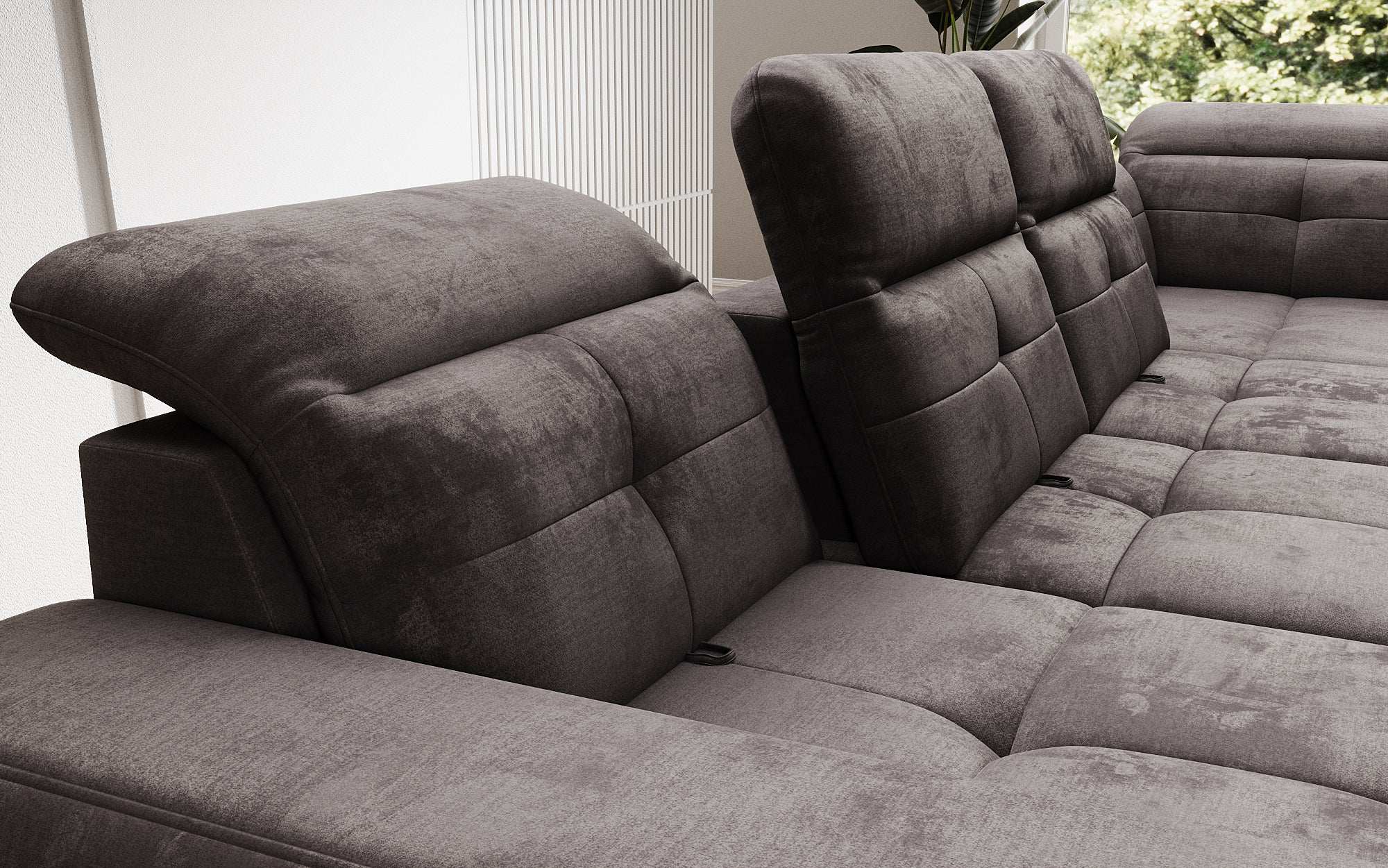 Designer Sofa Nerio with adjustable headrest and backrest