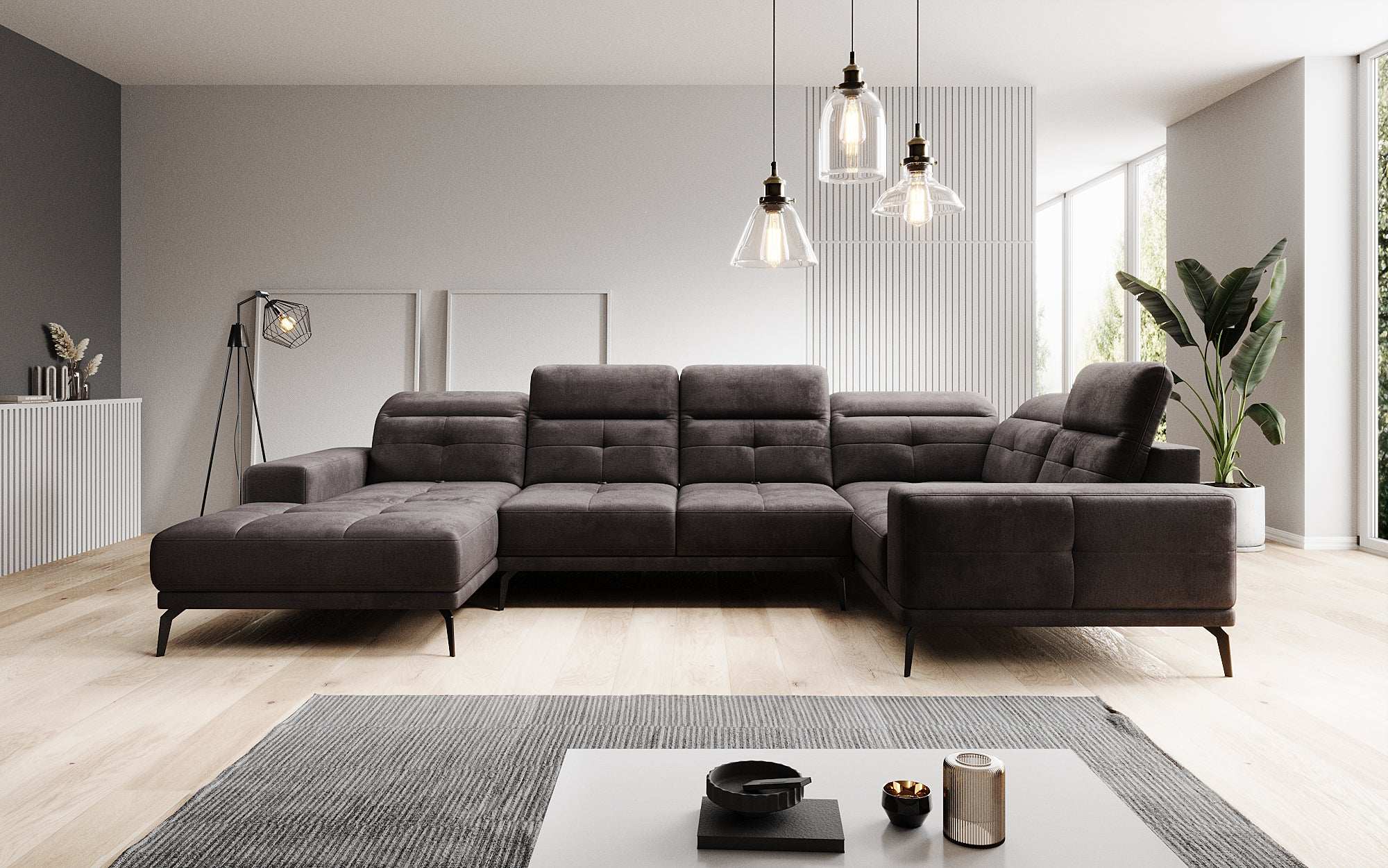 Designer Sofa Nerio with adjustable headrest and backrest