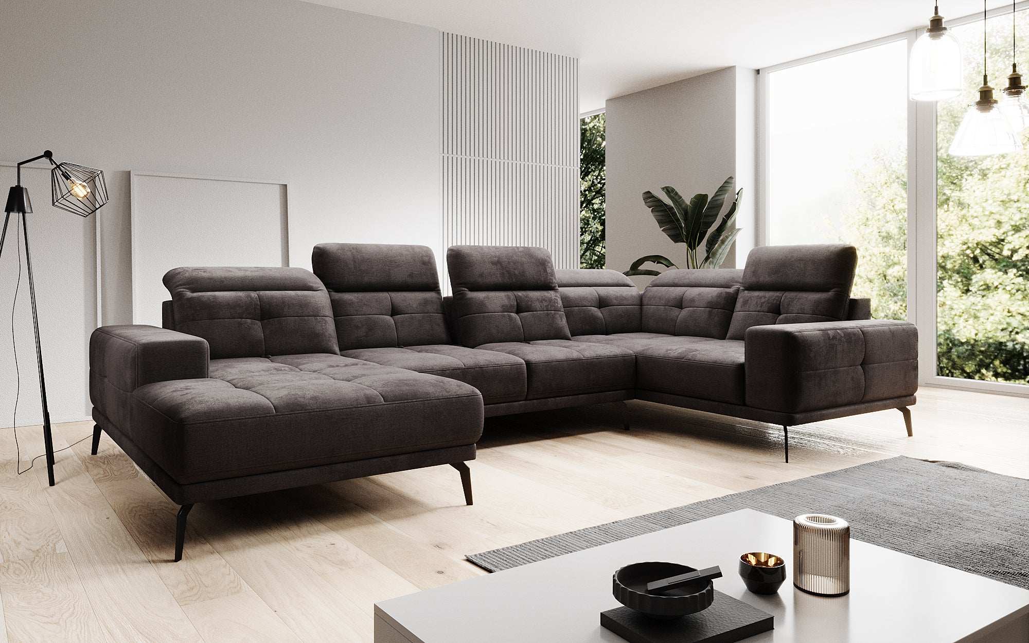 Designer Sofa Nerio with adjustable headrest and backrest