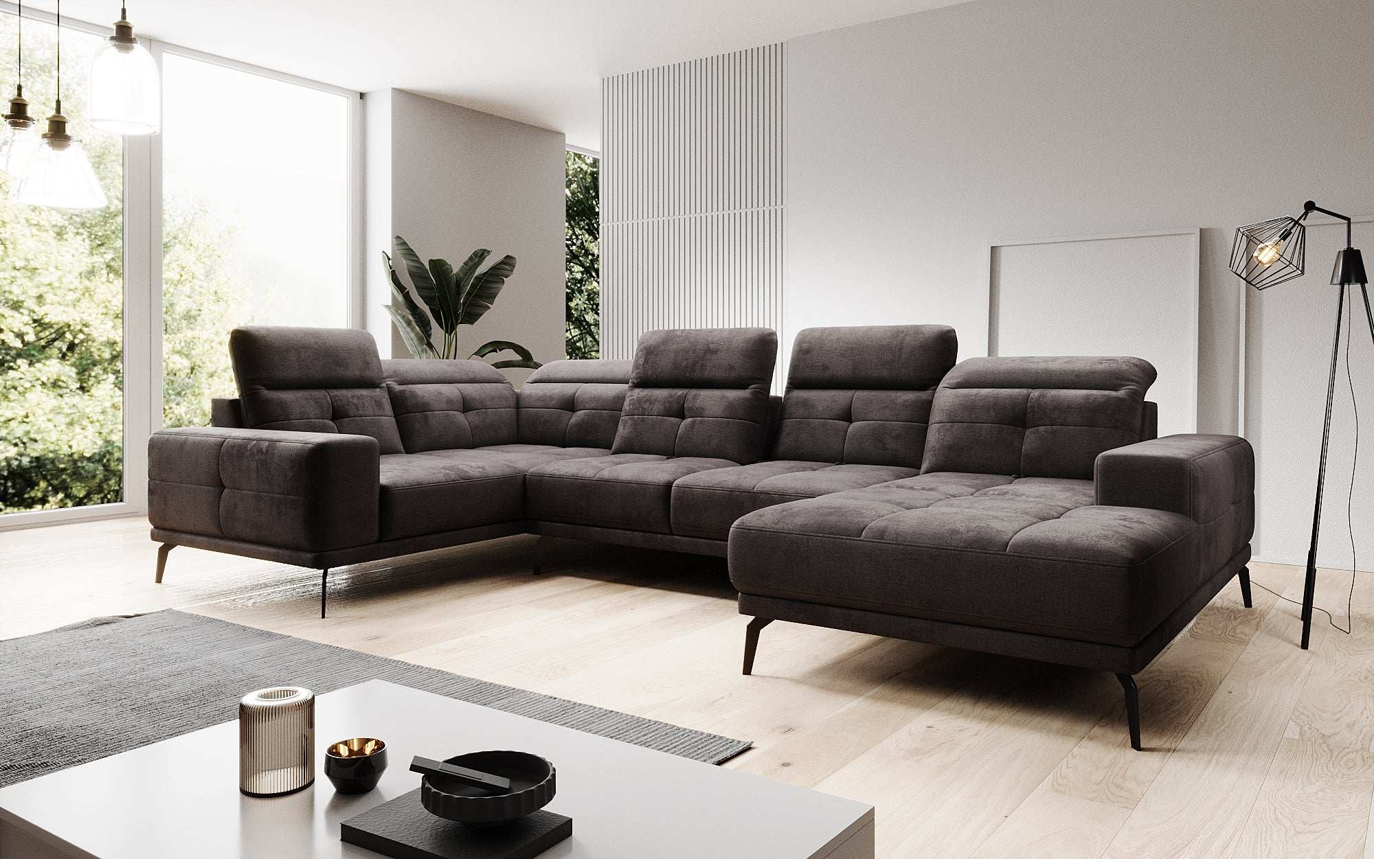 Designer Sofa Nerio with adjustable headrest and backrest