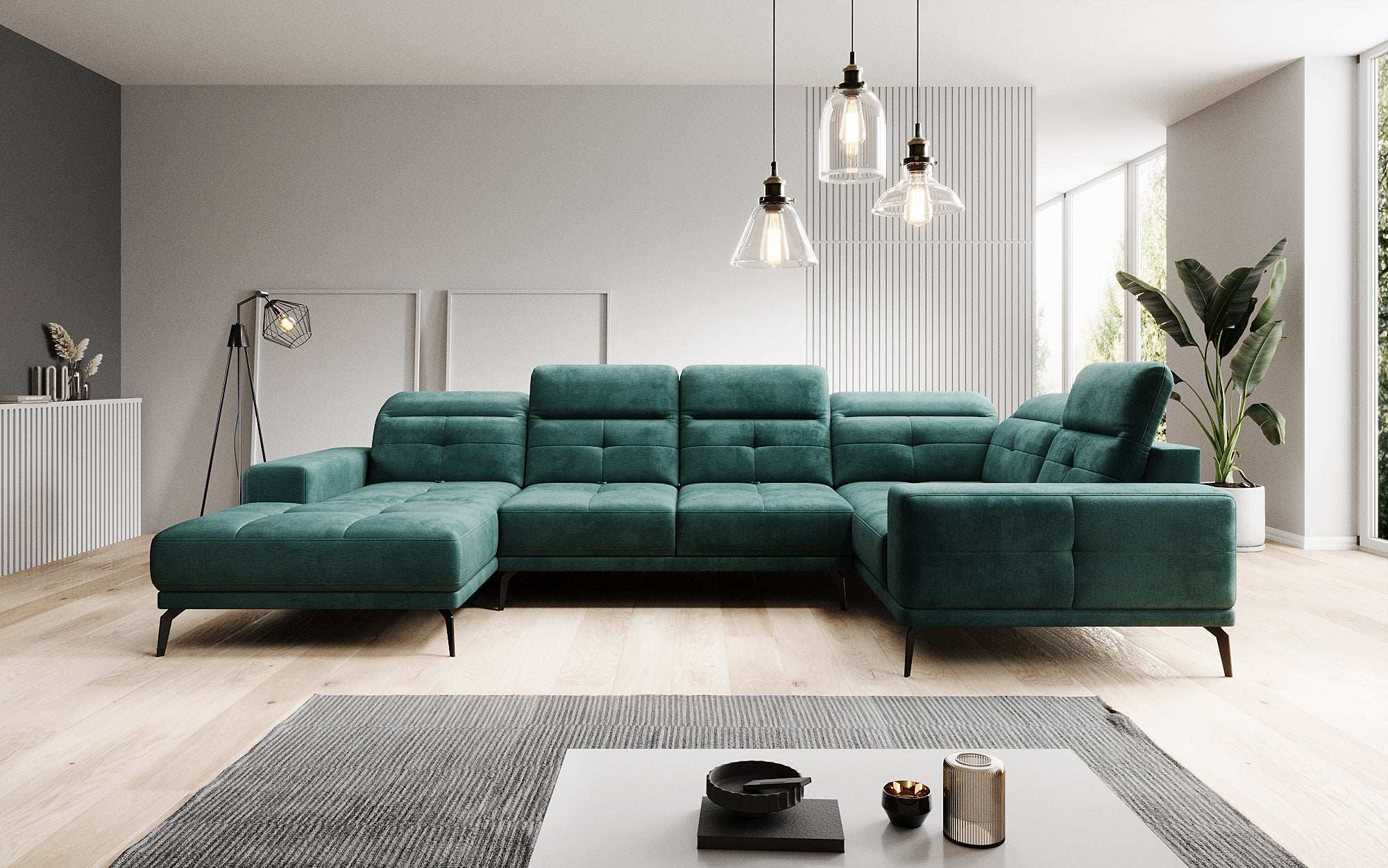 Designer Sofa Nerio with adjustable headrest and backrest