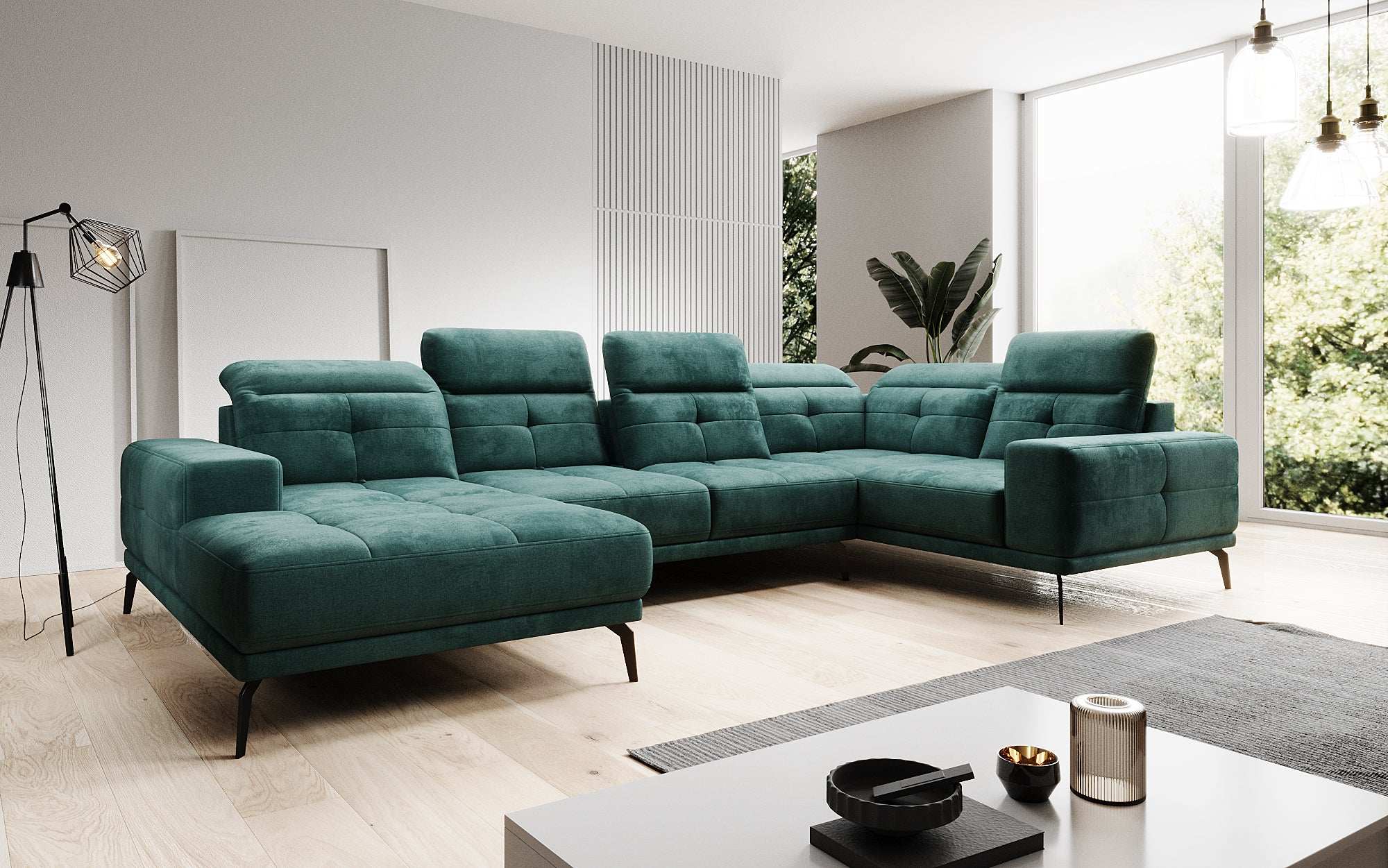 Designer Sofa Nerio with adjustable headrest and backrest