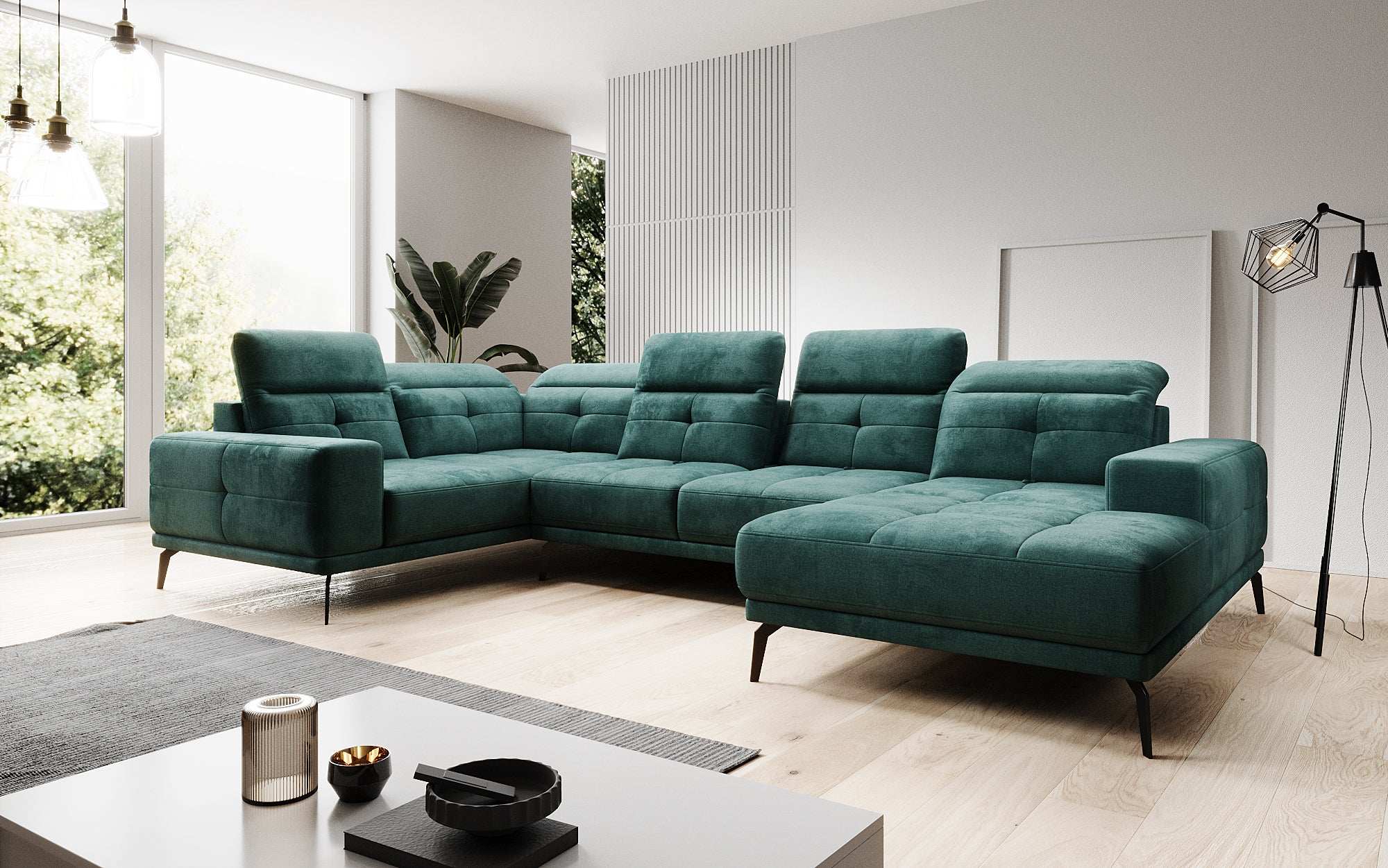 Designer Sofa Nerio with adjustable headrest and backrest