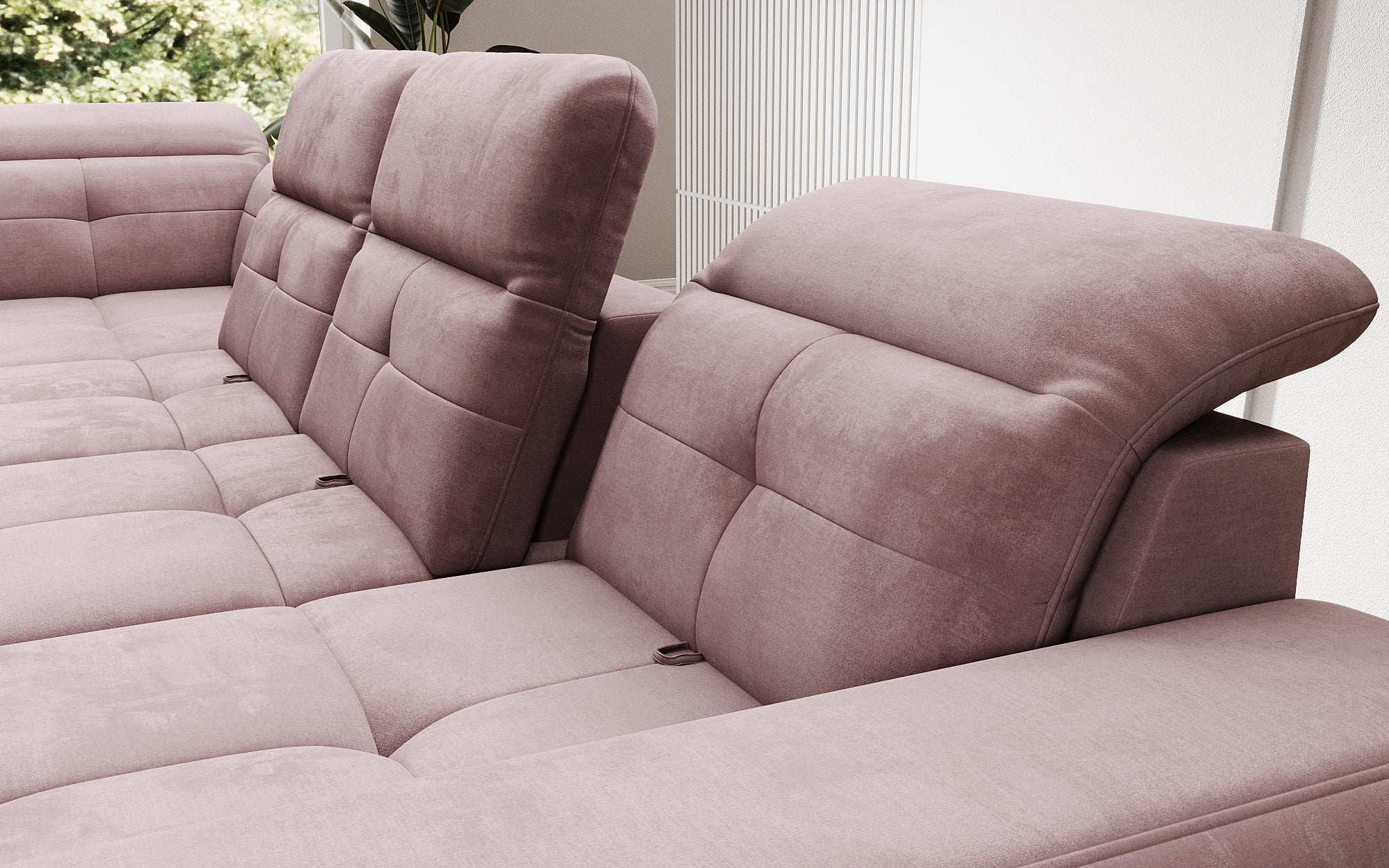 Designer Sofa Nerio with adjustable headrest and backrest