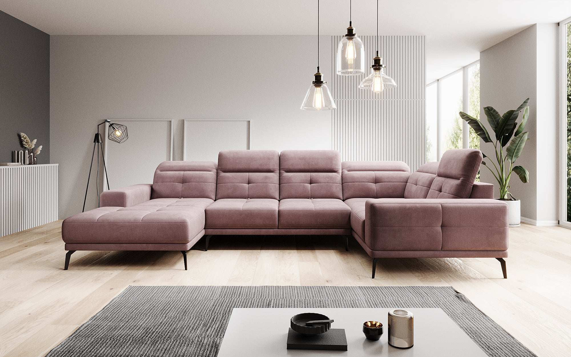 Designer Sofa Nerio with adjustable headrest and backrest