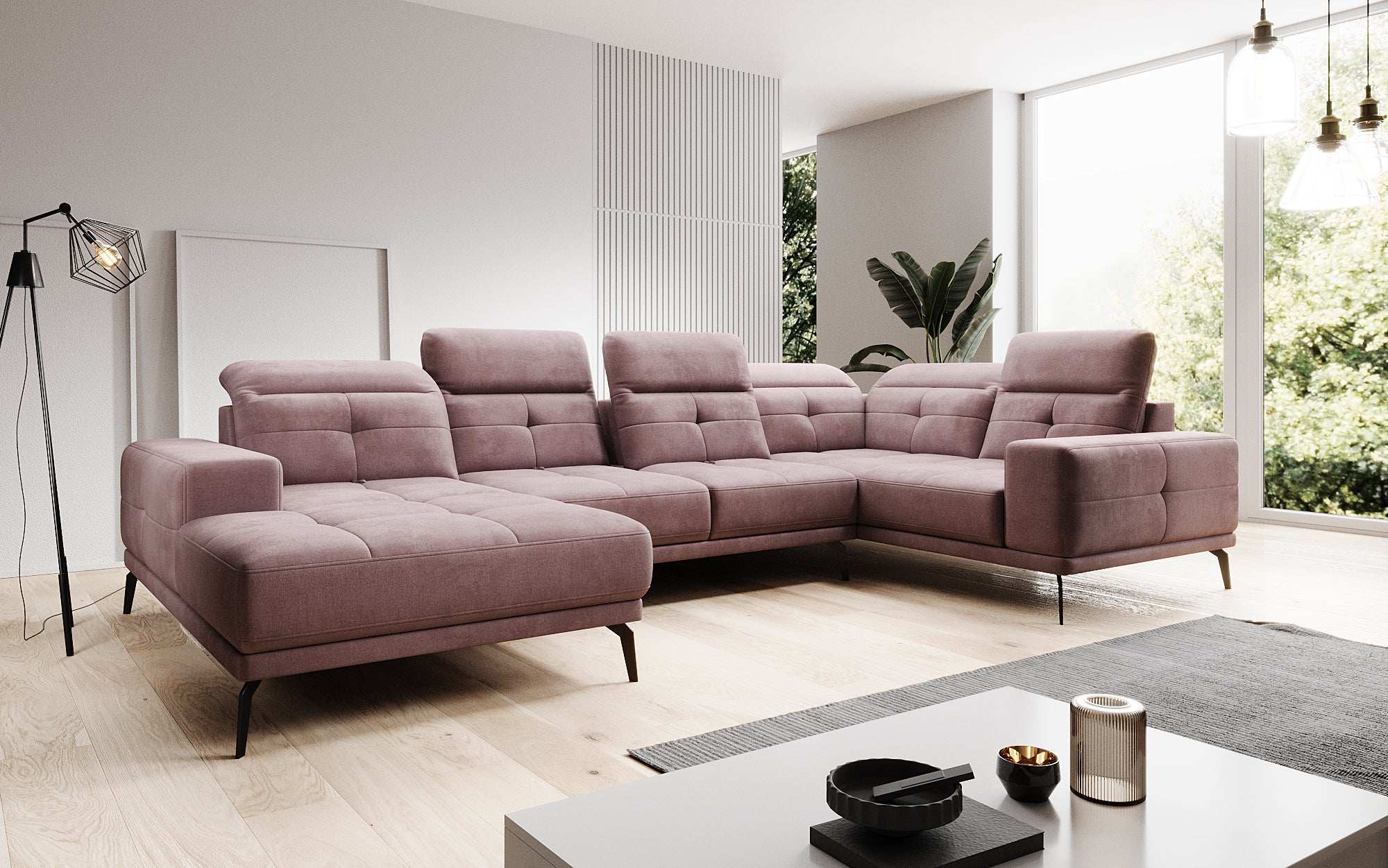 Designer Sofa Nerio with adjustable headrest and backrest