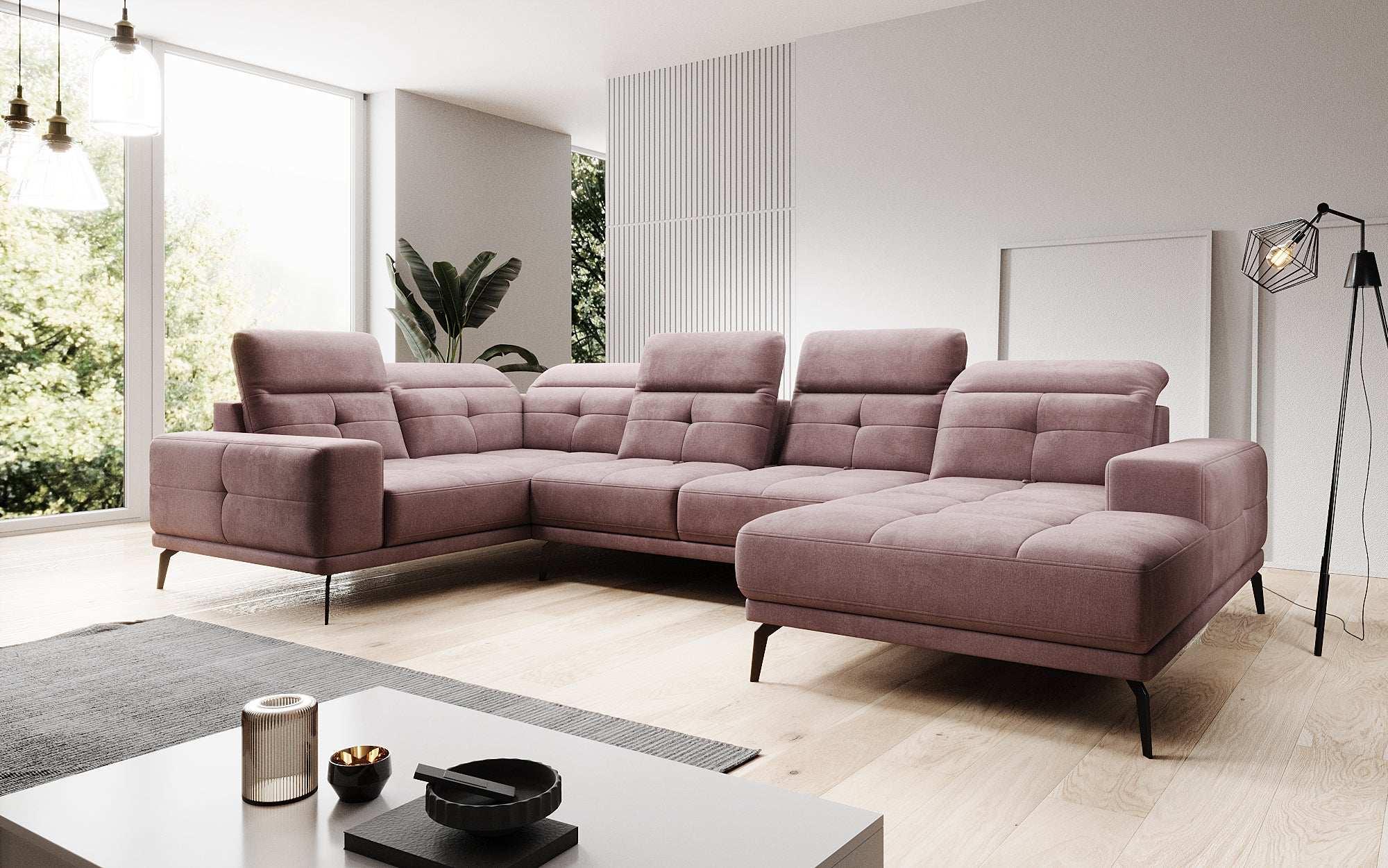 Designer Sofa Nerio with adjustable headrest and backrest