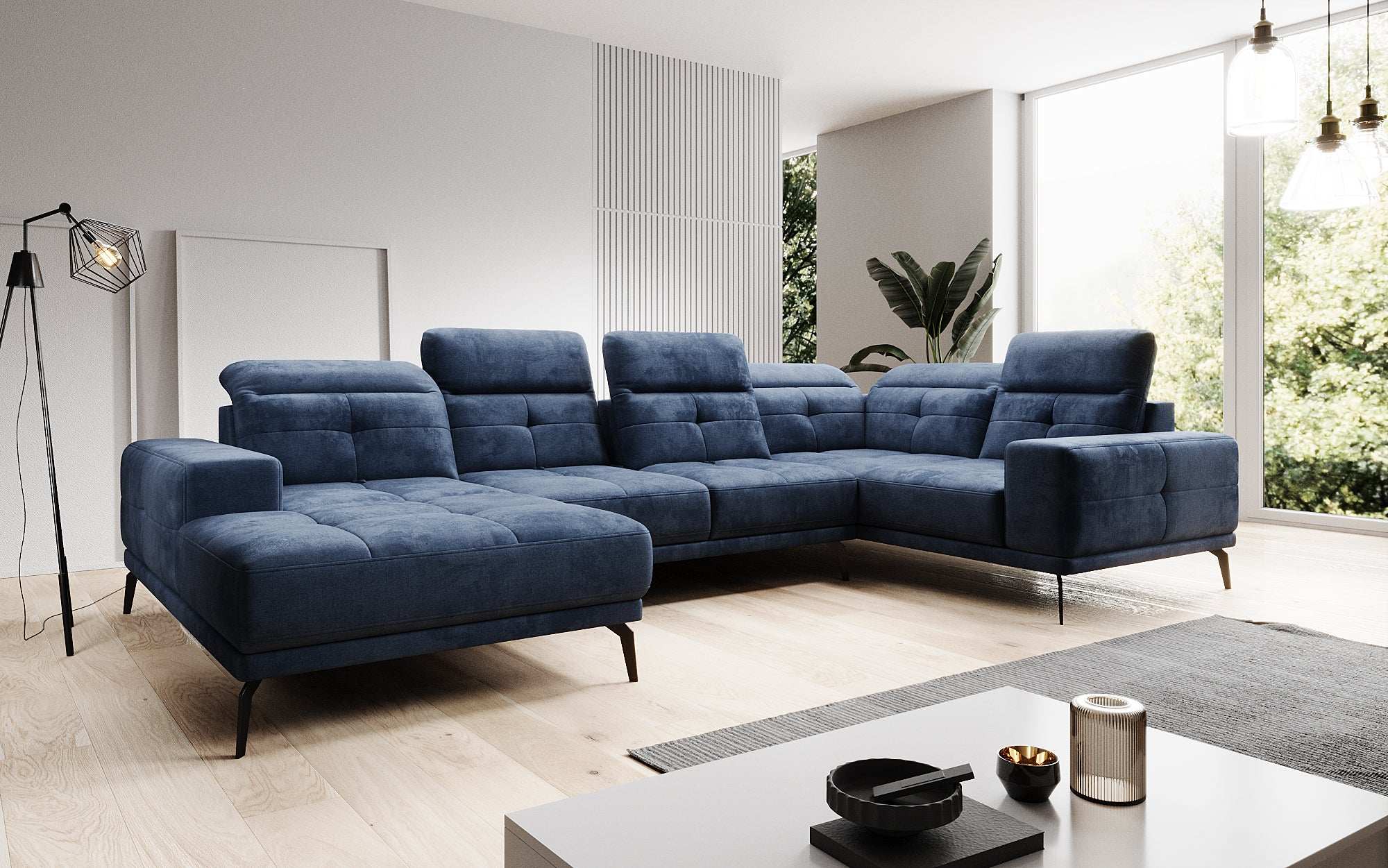 Designer Sofa Nerio with adjustable headrest and backrest