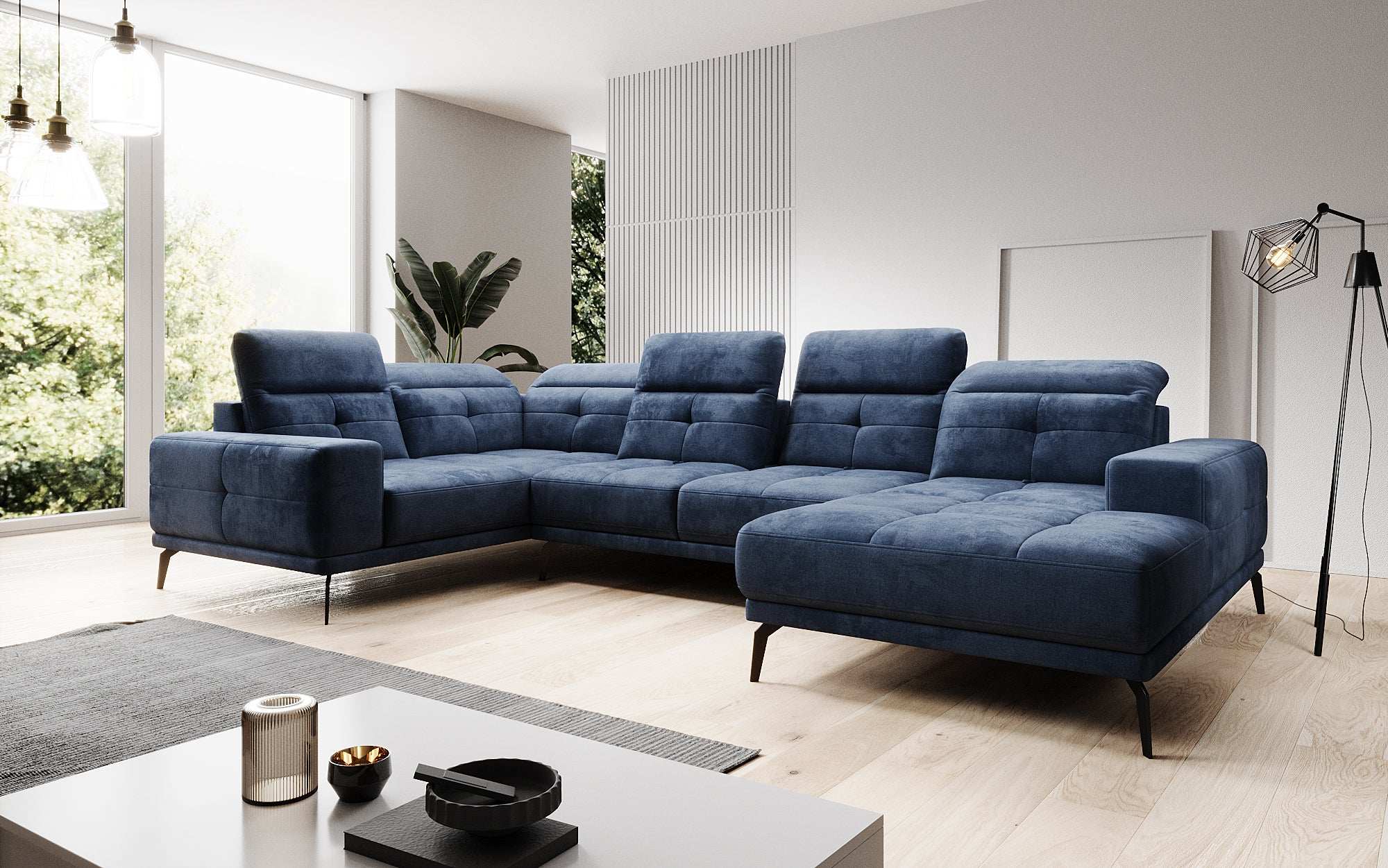 Designer Sofa Nerio with adjustable headrest and backrest