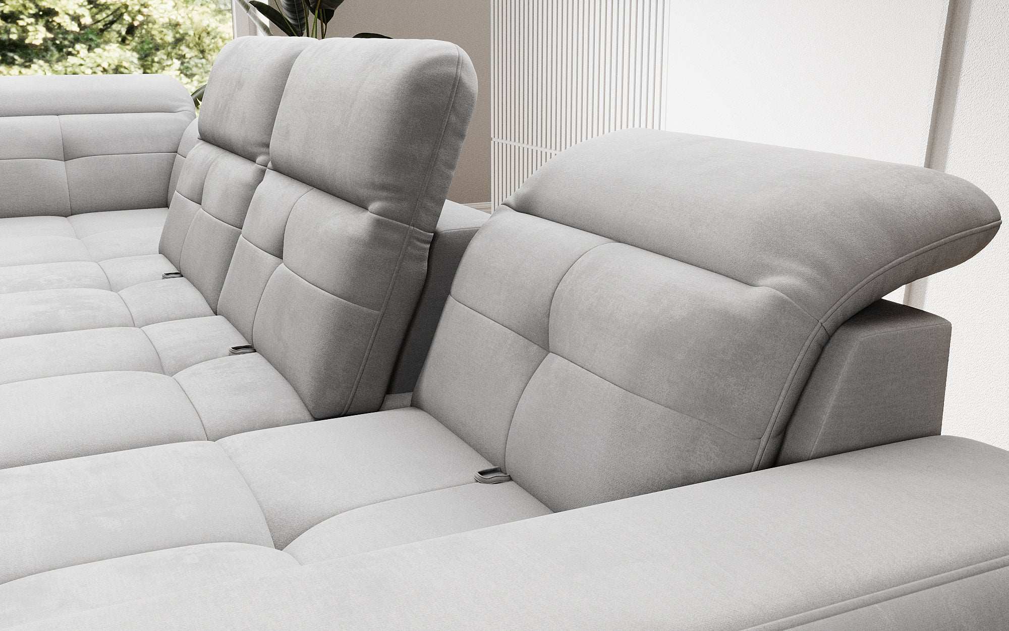 Designer Sofa Nerio with adjustable headrest and backrest