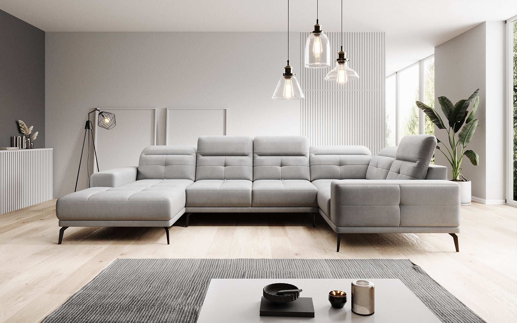 Designer Sofa Nerio with adjustable headrest and backrest