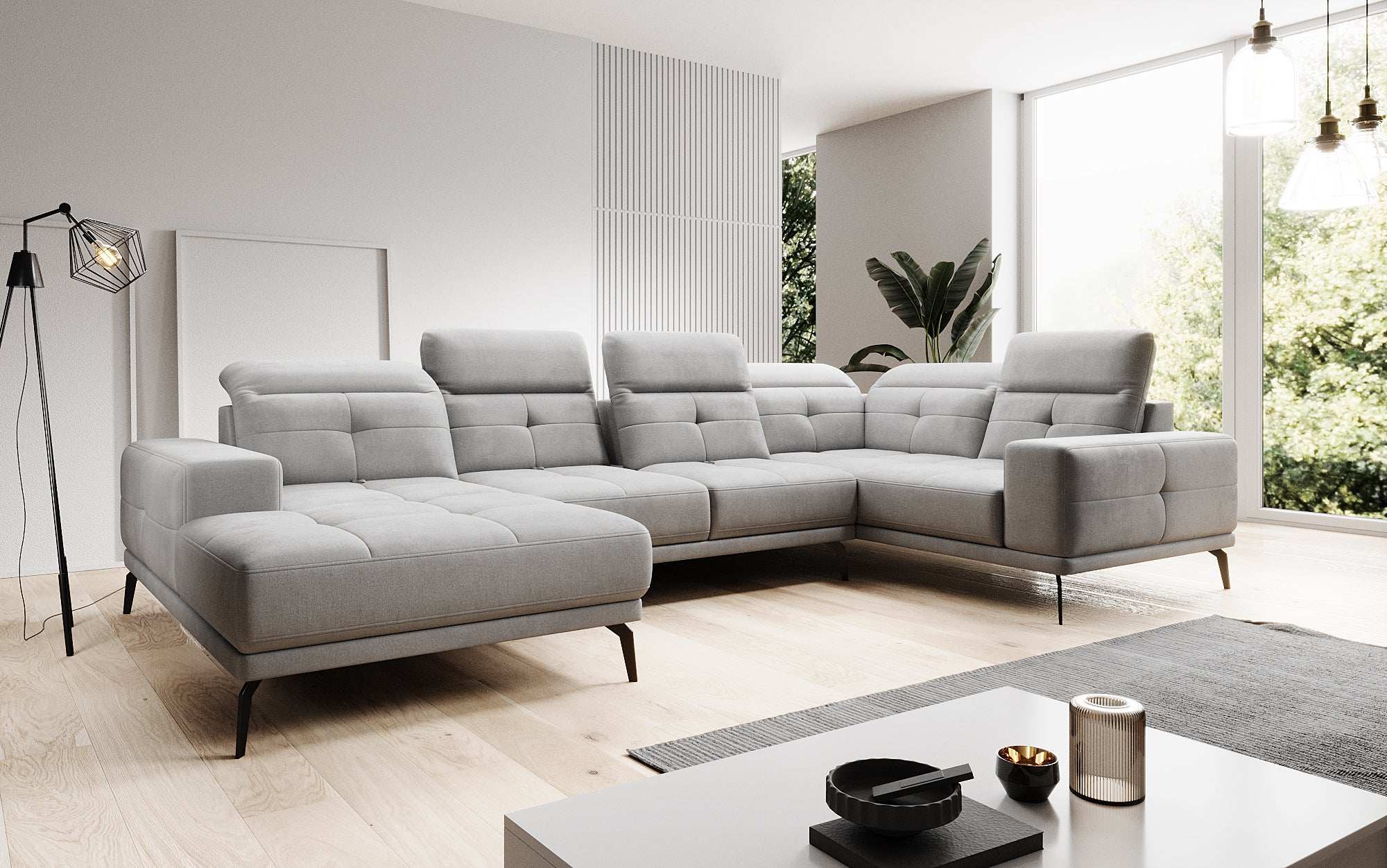 Designer Sofa Nerio with adjustable headrest and backrest