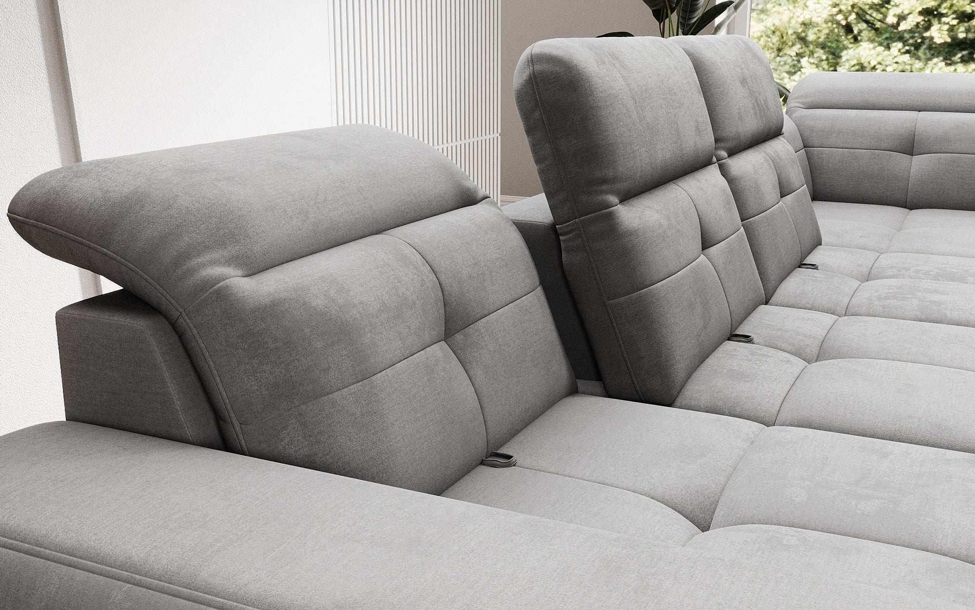 Designer Sofa Nerio with adjustable headrest and backrest