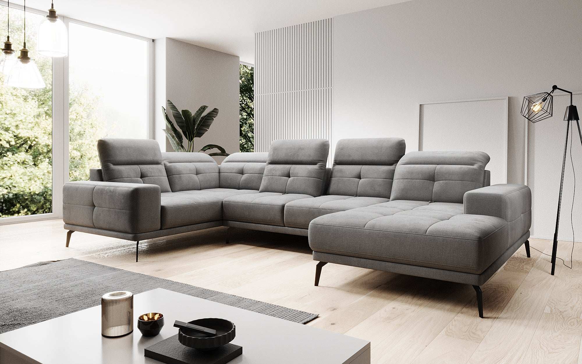 Designer Sofa Nerio with adjustable headrest and backrest