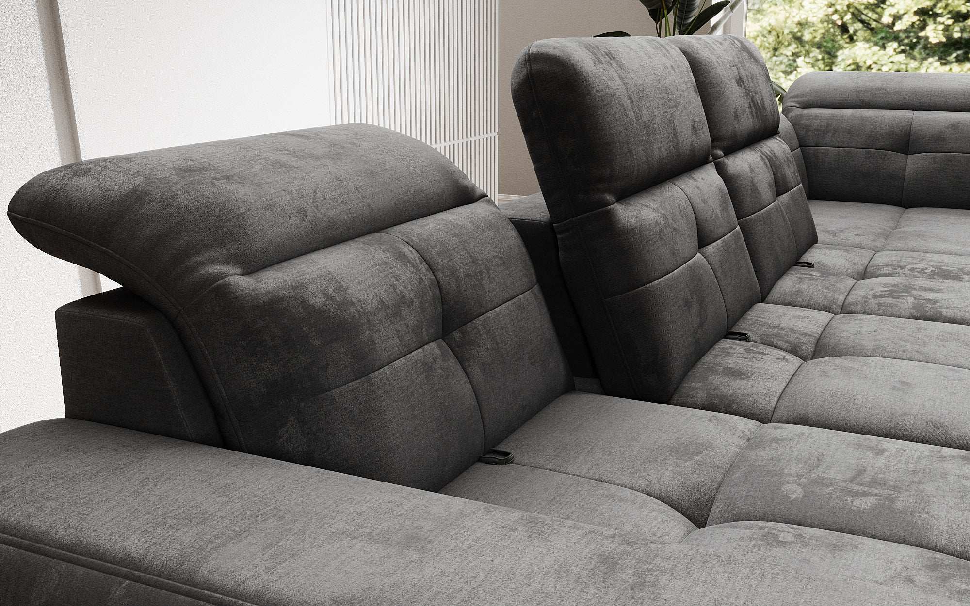 Designer Sofa Nerio with adjustable headrest and backrest