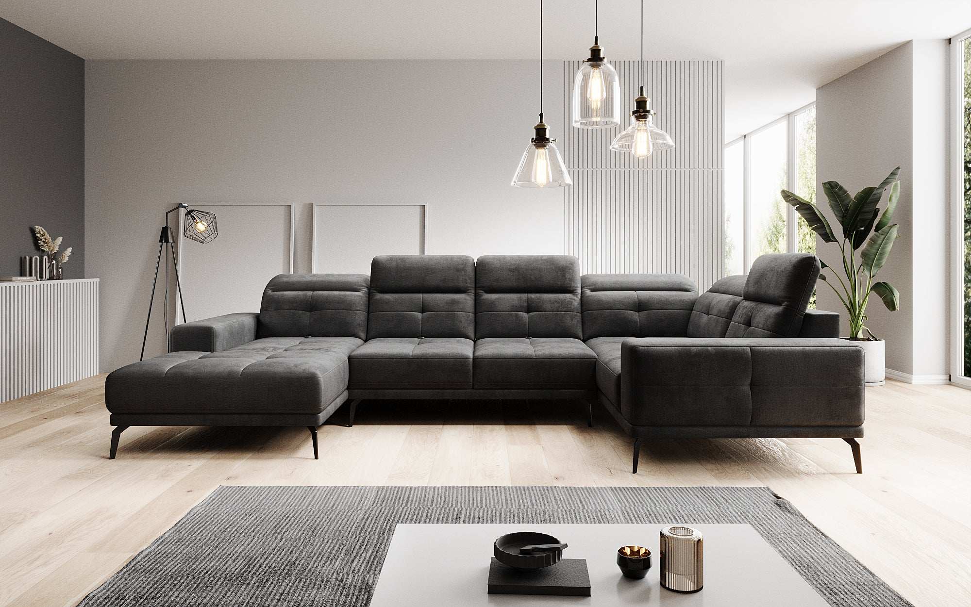 Designer Sofa Nerio with adjustable headrest and backrest