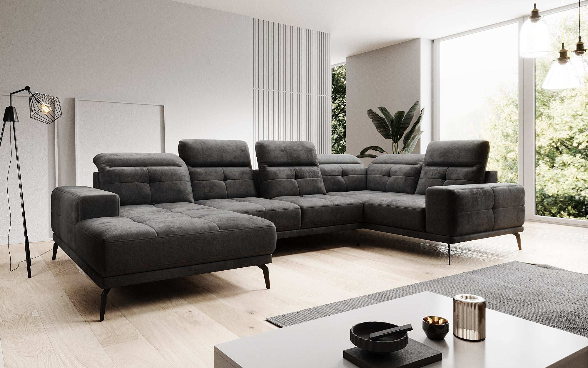 Designer Sofa Nerio with adjustable headrest and backrest