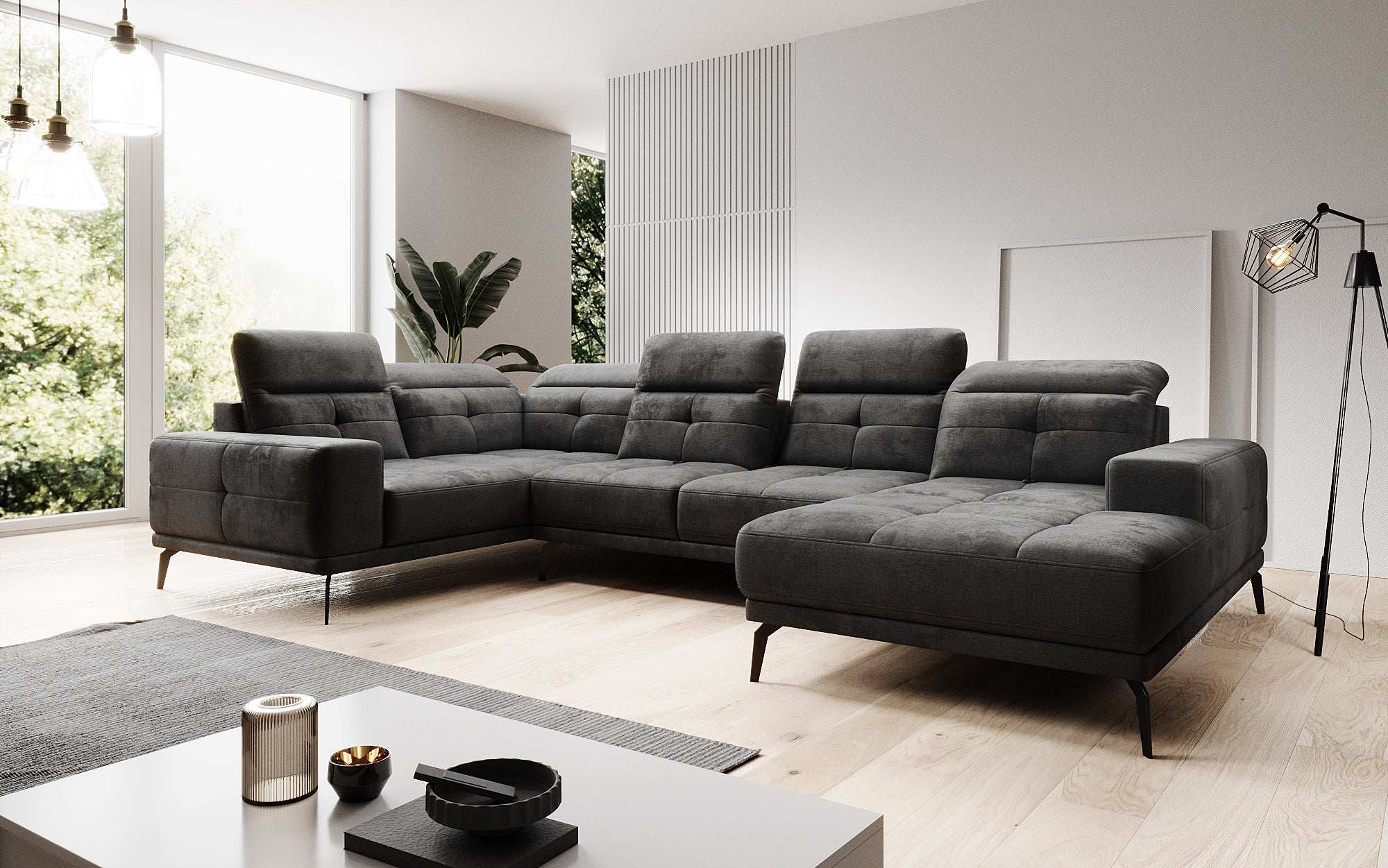 Designer Sofa Nerio with adjustable headrest and backrest