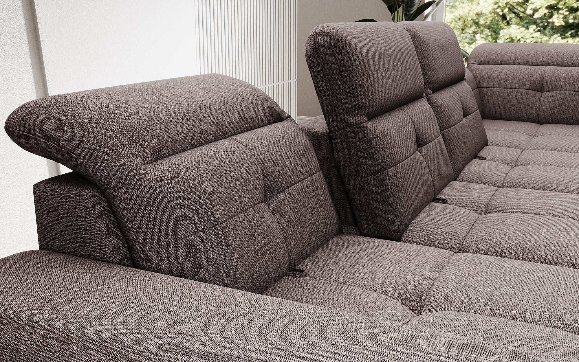 Designer Sofa Nerio with adjustable headrest and backrest