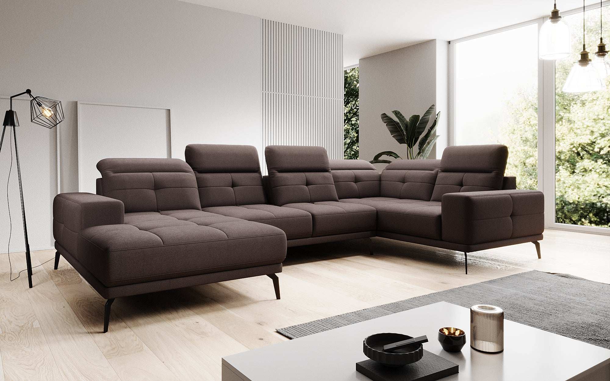Designer Sofa Nerio with adjustable headrest and backrest