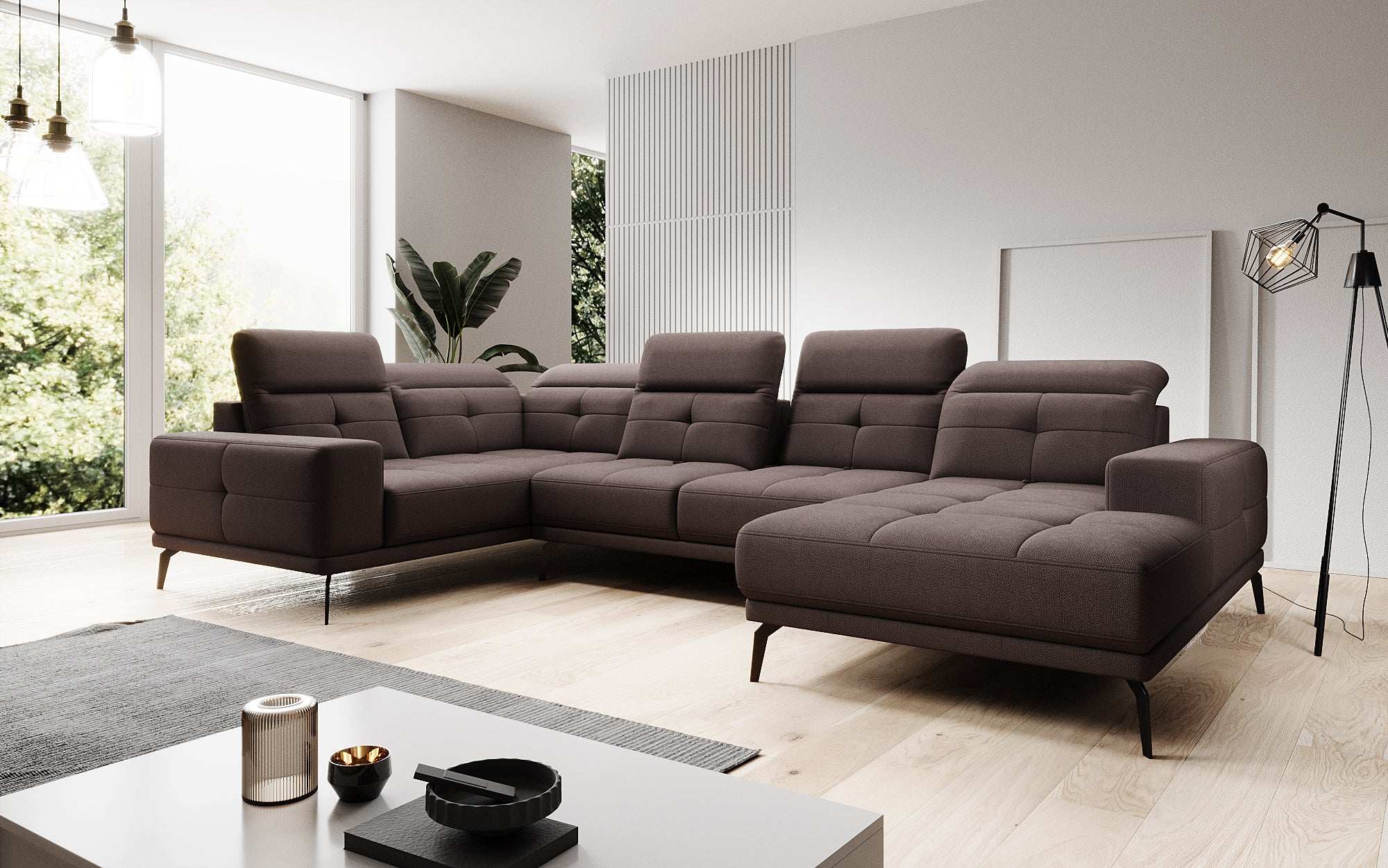 Designer Sofa Nerio with adjustable headrest and backrest
