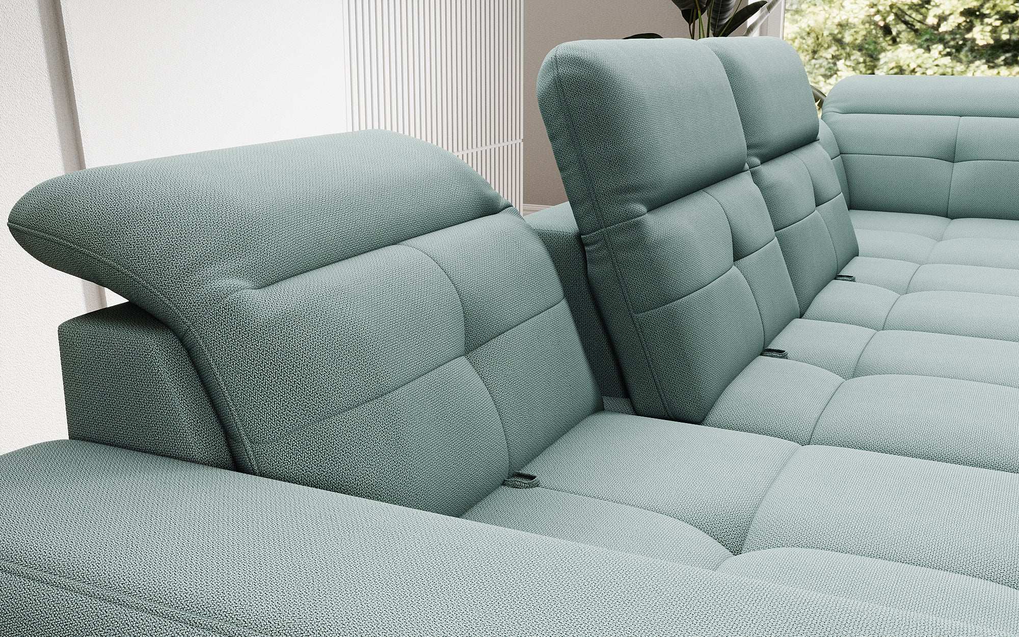 Designer Sofa Nerio with adjustable headrest and backrest