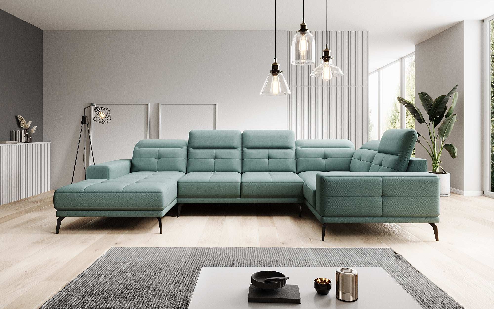 Designer Sofa Nerio with adjustable headrest and backrest