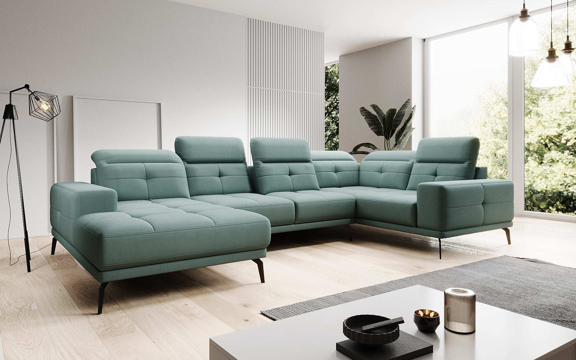 Designer Sofa Nerio with adjustable headrest and backrest