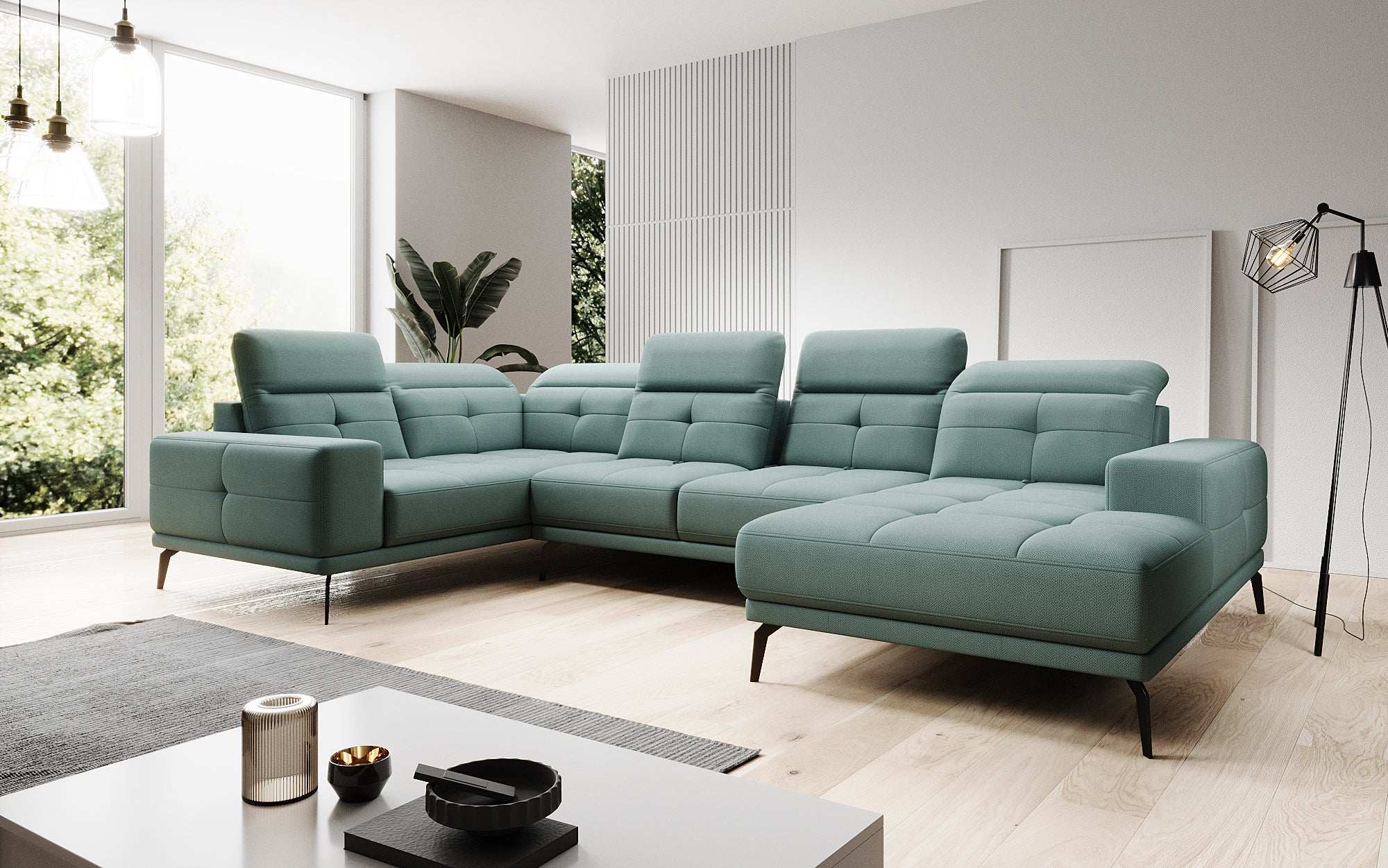 Designer Sofa Nerio with adjustable headrest and backrest