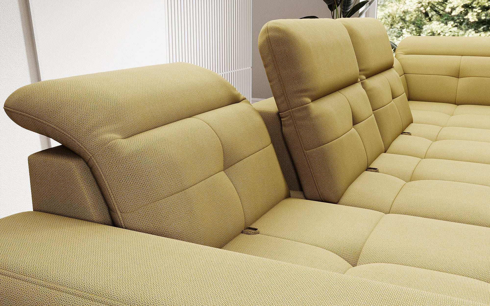 Designer Sofa Nerio with adjustable headrest and backrest