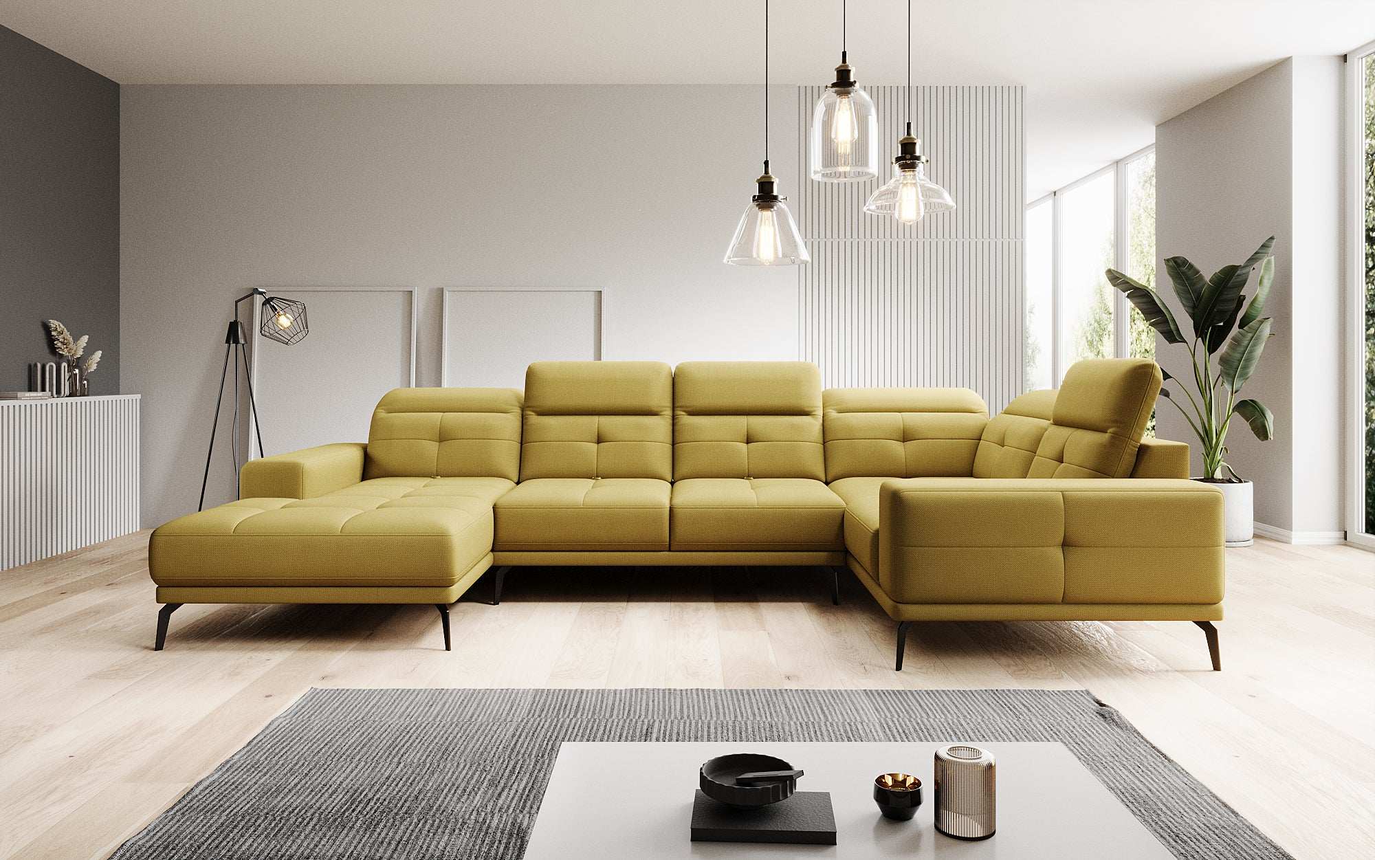 Designer Sofa Nerio with adjustable headrest and backrest