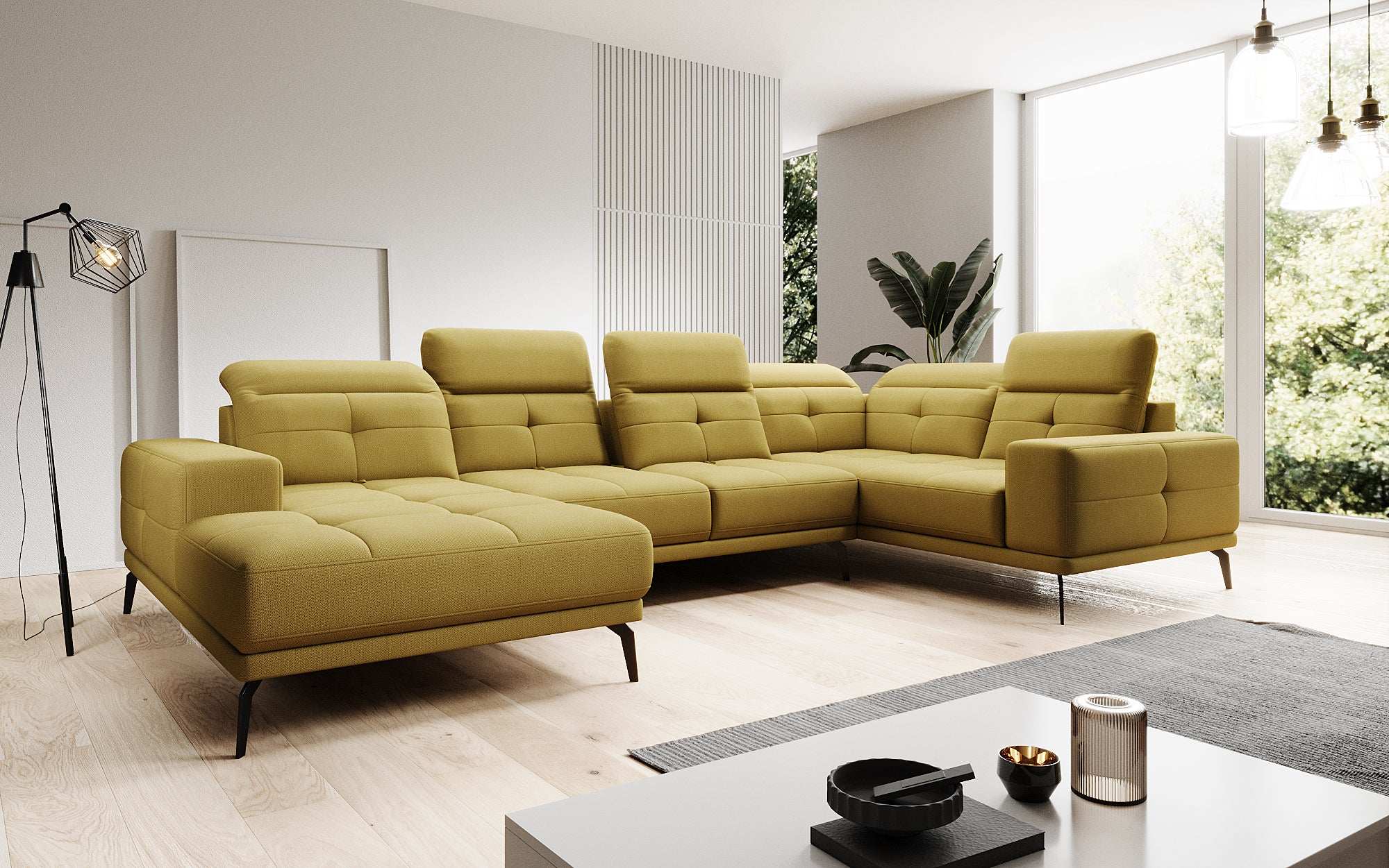 Designer Sofa Nerio with adjustable headrest and backrest